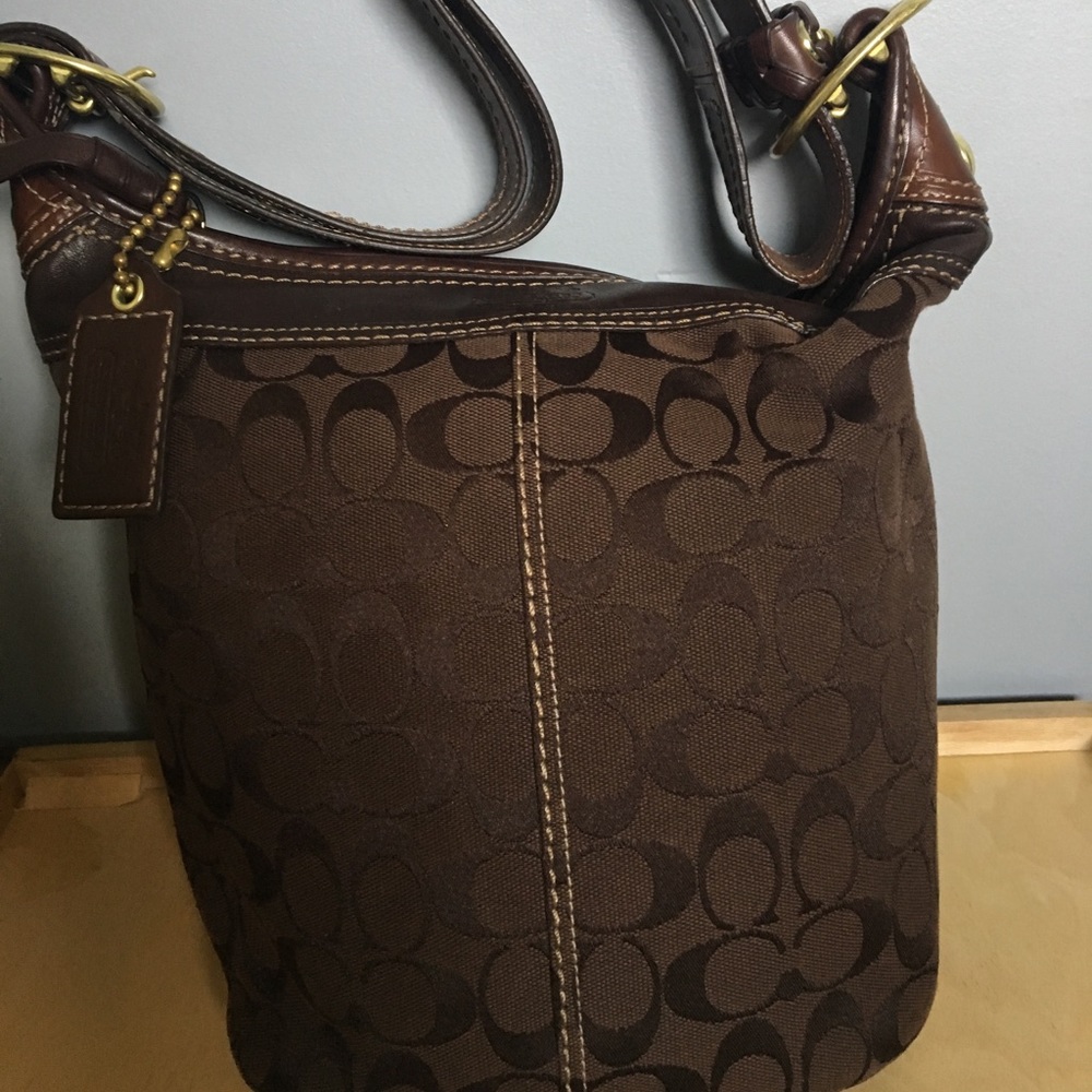 Like New Brown Canvas & Leather Coach Bag
